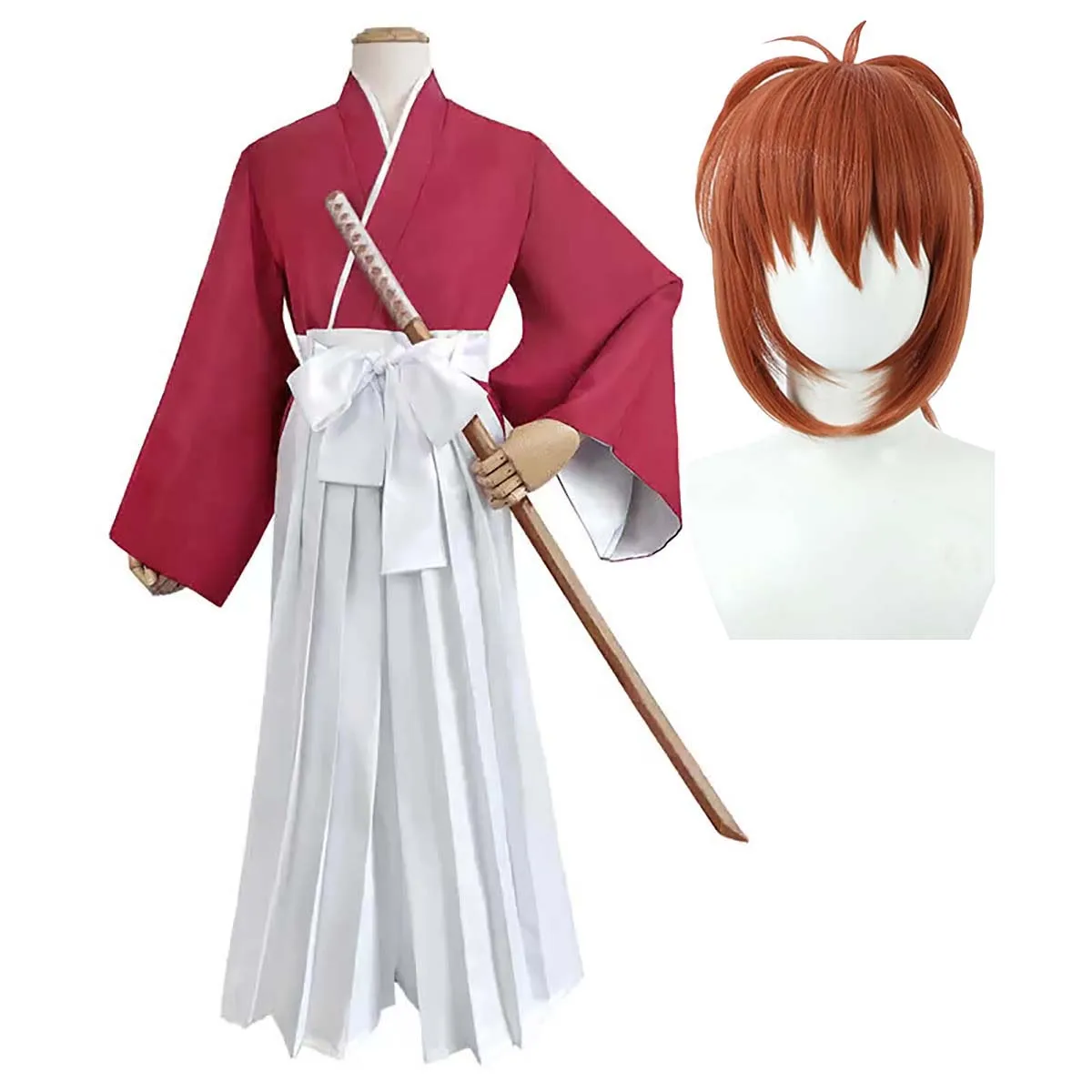 Disfraz de peluca kimono Himura Kenshin para hombre Rurouni de anime de Halloween