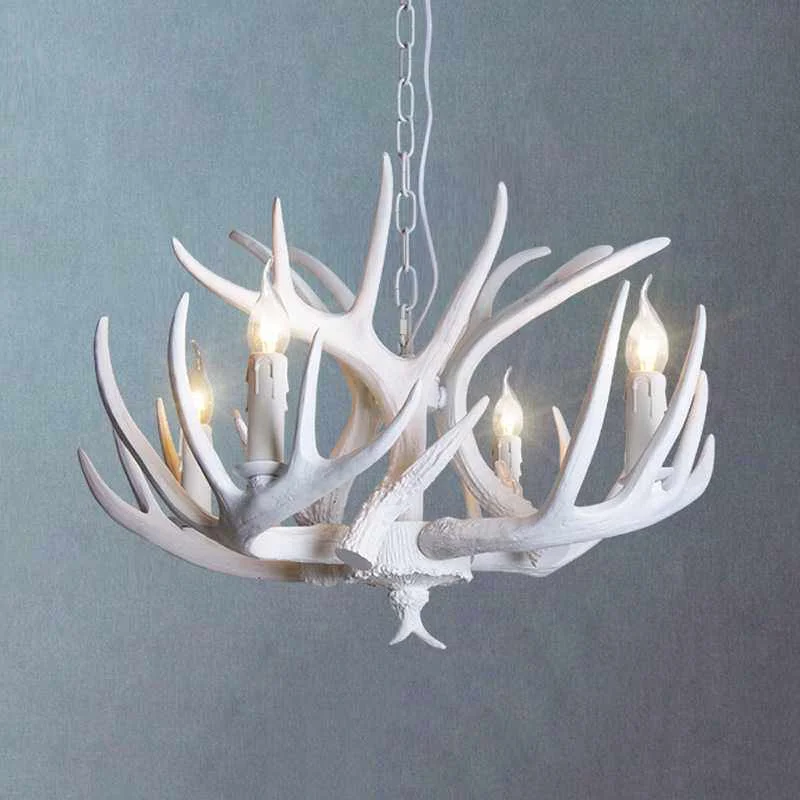 

White Deer Horn Pendant Lamp Antler Chandelier Lighting Resin For Restaurant Living Room Hotel Shop Dining Table Hanging Lamp