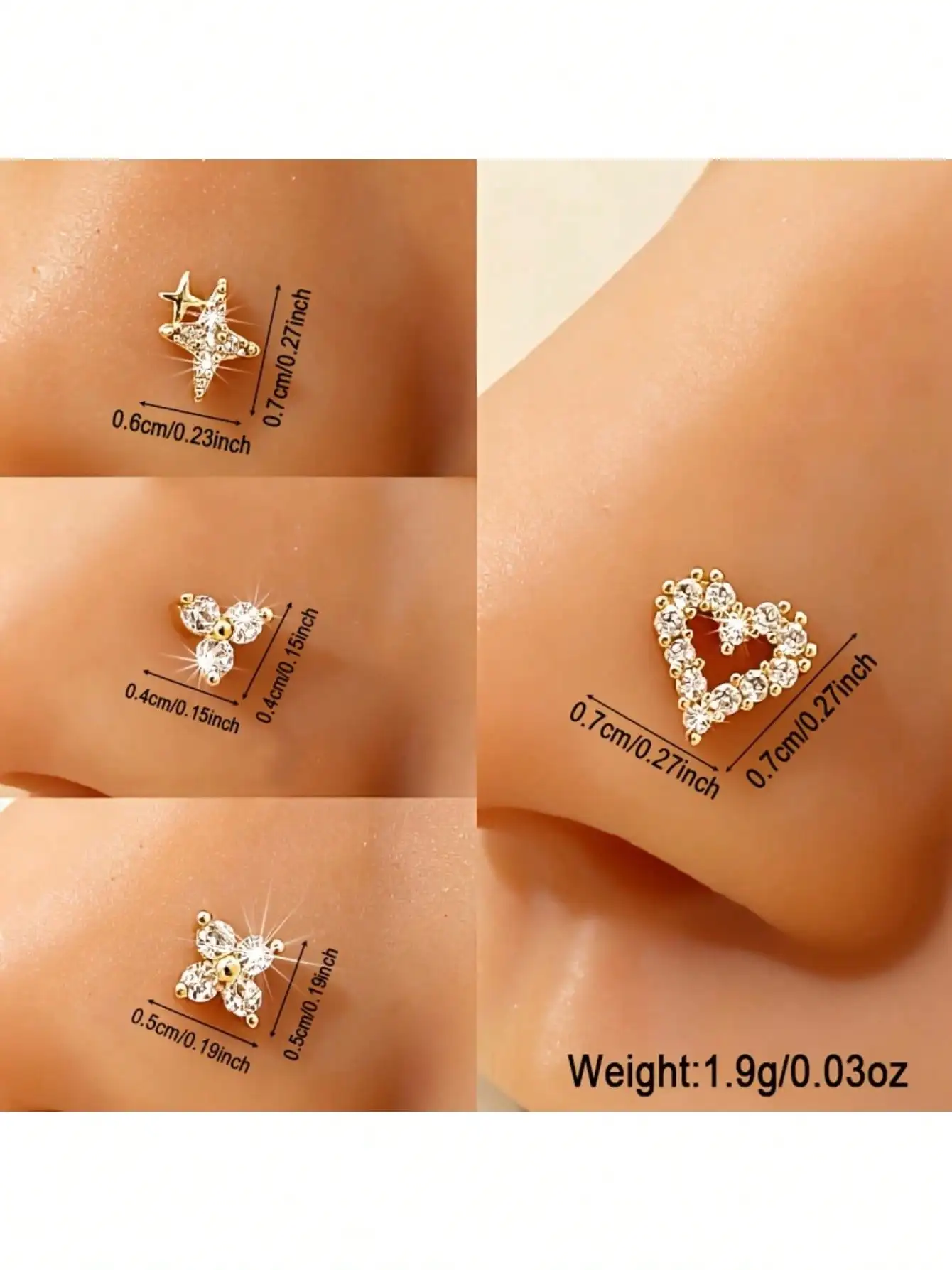 Nose Stud Jewelry Set Star Heart Hypoallergenic