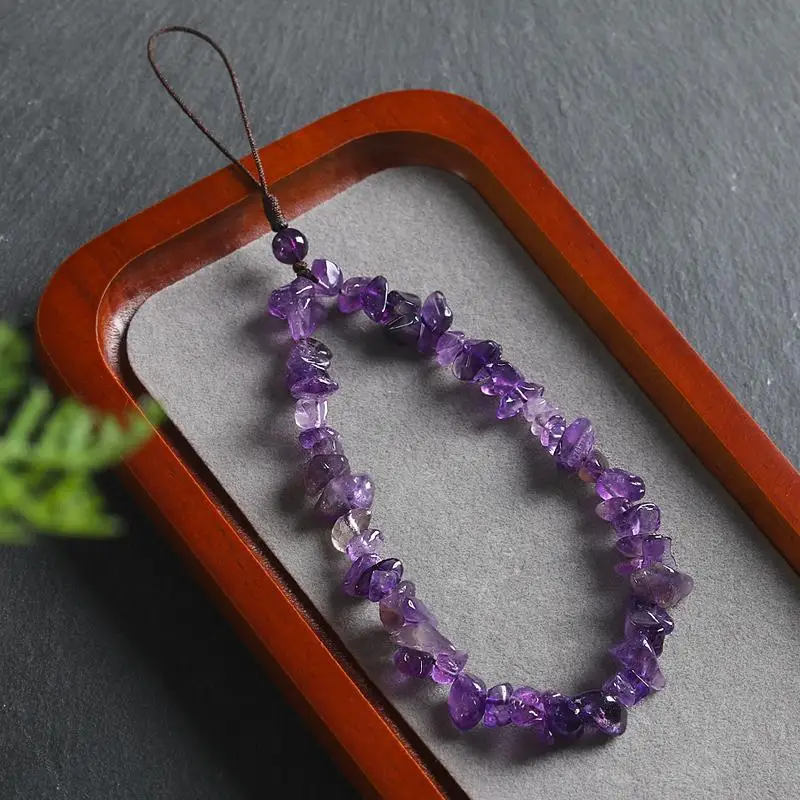 Exquisites natürliches Amethyst-Kristall-Handy-Charm-Gurt, handgefertigtes Perlen-Handgelenk-Charm-Handy-Lanyard für Männer und Frauen – Detail 6