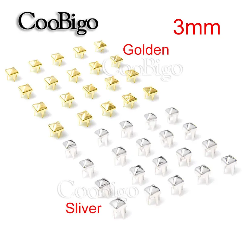 

200pcs 3mm Claw Rivet Square Pyramid Studs Rivets Metal Leather Punk Stud Shoes Garment Bracelets DIY Craft Accessories