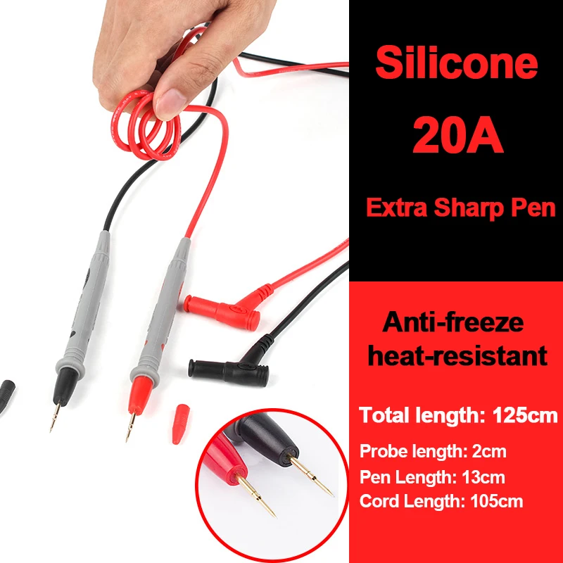 1000V 20A Siliconen Meetsnoeren Digitale Multimeter Kabel Naaldtip Universele Sonde Test Draad Alligator Clip Voor Tester Multimetro