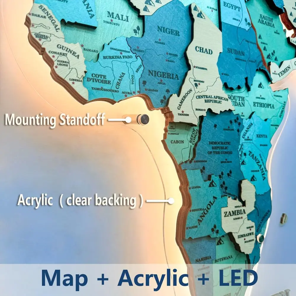 Light wooden world map wall decoration, home decoration items