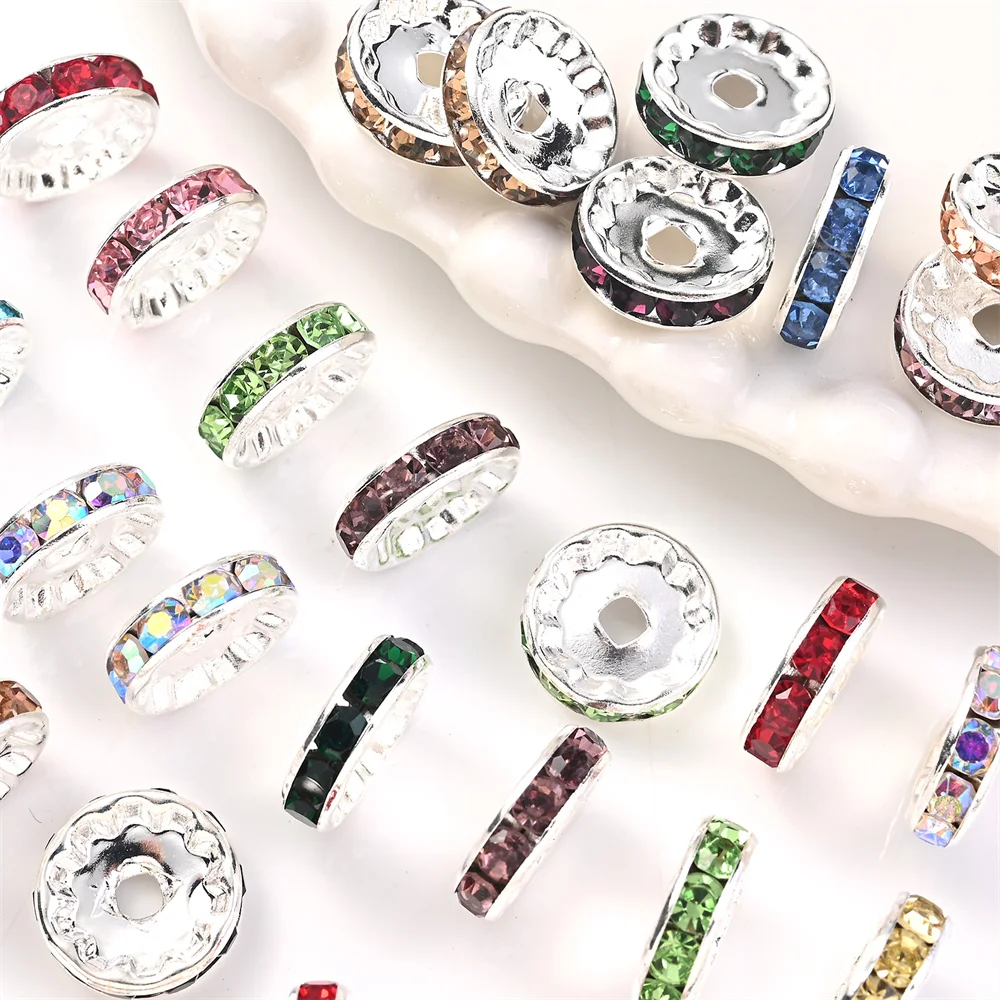 20 Stück 12mm Funkelnde Kristall-Strass-Rondell-Abstandsperlen Silberfarbene Legierungsperlen in Verschiedenen Farben für DIY-Schmuckherstellung – Detail 3