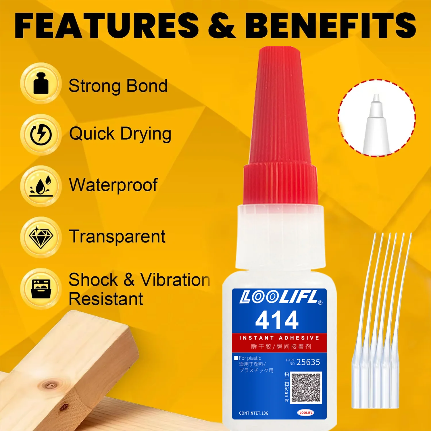 LOOLIFL1-7pcs 414 Super Glue Instant Quick-drying Cyanoacrylate Adhesive Leather Rubber Wood Metal Strong Bond Liquid Glue Tool