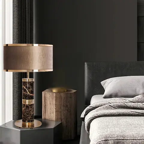 Lámpara de mesa de tela con Base de mármol Vintage, artículos de decoración del hogar, accesorio de iluminación para mesita de noche, lámpara de escritorio de lujo, lámparas de espejo