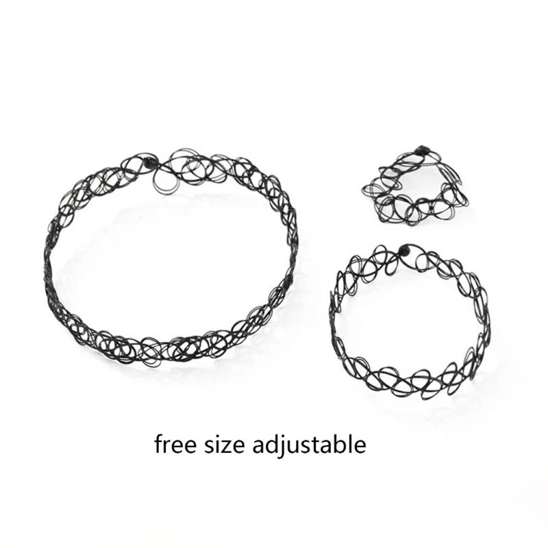 3 Pcs Tattoos Bracelet Ring Necklace Set
