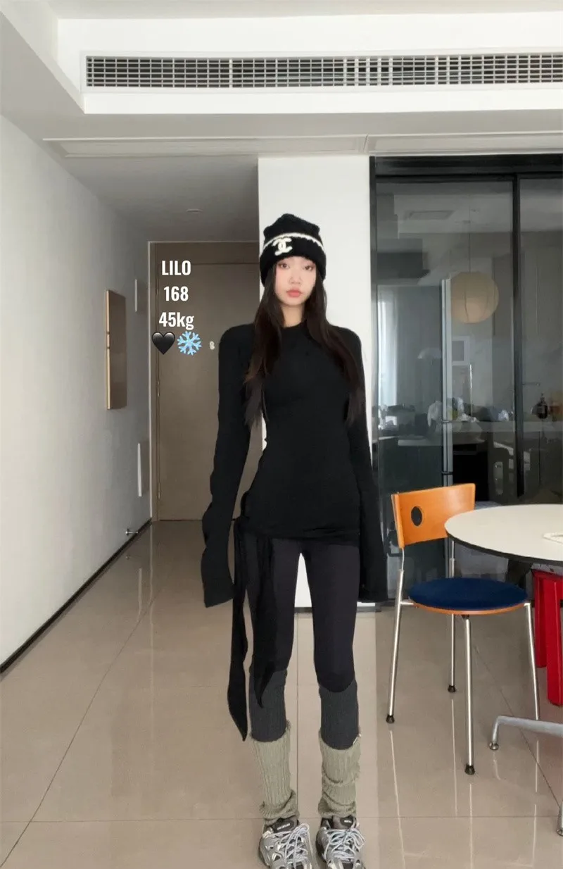 تي شيرت بأكمام طويلة للنساء صيفي بأكمام مضيئة على الكتف كل مباراة من القطن ثنى الرسن الرباط مجموعة الفتيات