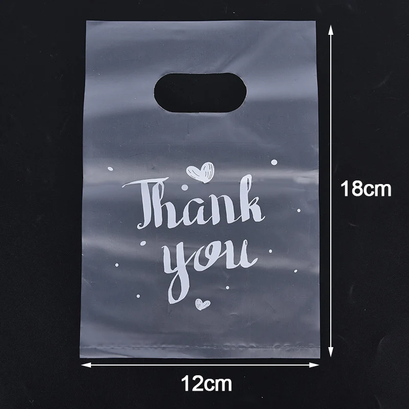 100 pezzi S/L Mini grazie sacchetti regalo in plastica con manico sacchetti per confezioni per torte di caramelle per feste di nozze