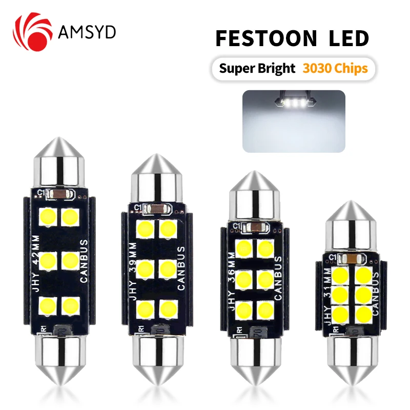 

2pcs 3030 6SMD Led Lights 12V Canbus Festoon Car Dome Reading License Plate Bulbs Signal Lamp Trunk Light Car Accessories