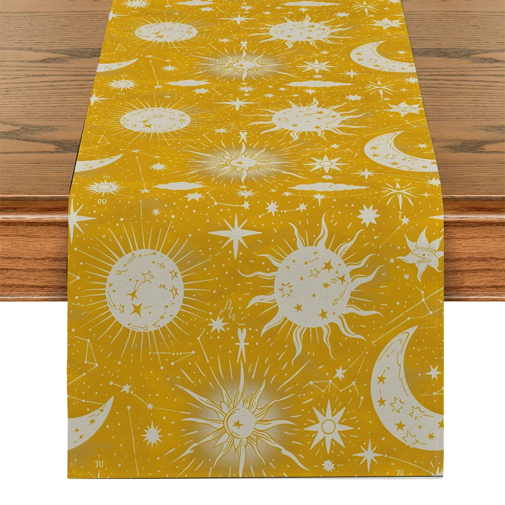 Moon, Sun, Stars, Celestial Bodies Table Runner Kitchen Dining  Table Decoration for Indoor Outdoor Home Table Runners