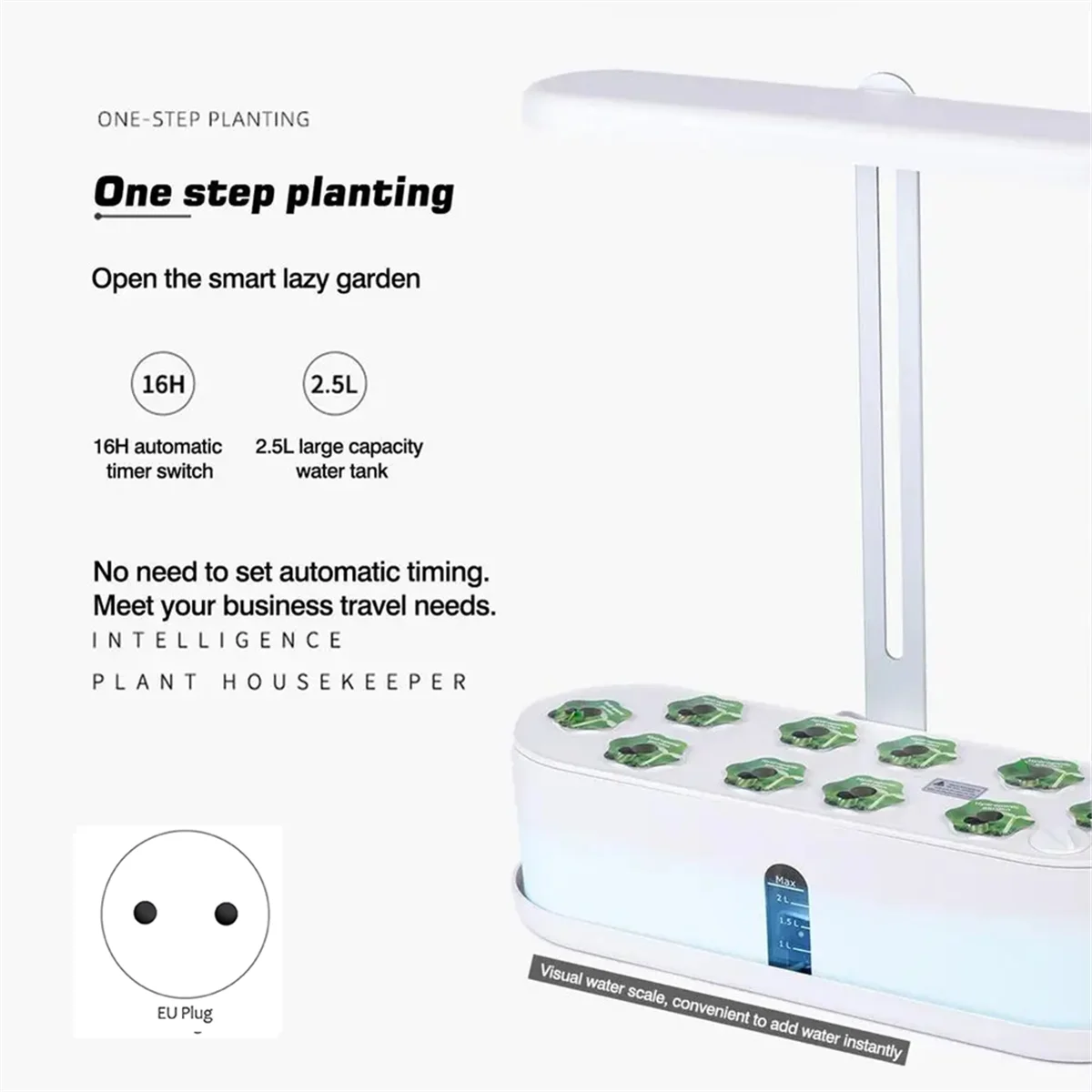 Hydroponics Growing System Full-Spectrum LED Plant Growth Light Intelligent Vegetable Germination Kit EU Plug Black