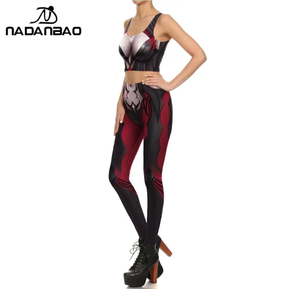Nadanbao feminino jogo cosplay leggings conjunto a rainha aranha elise impressão regata sexy magro apertado halloween festa de verão colete calças