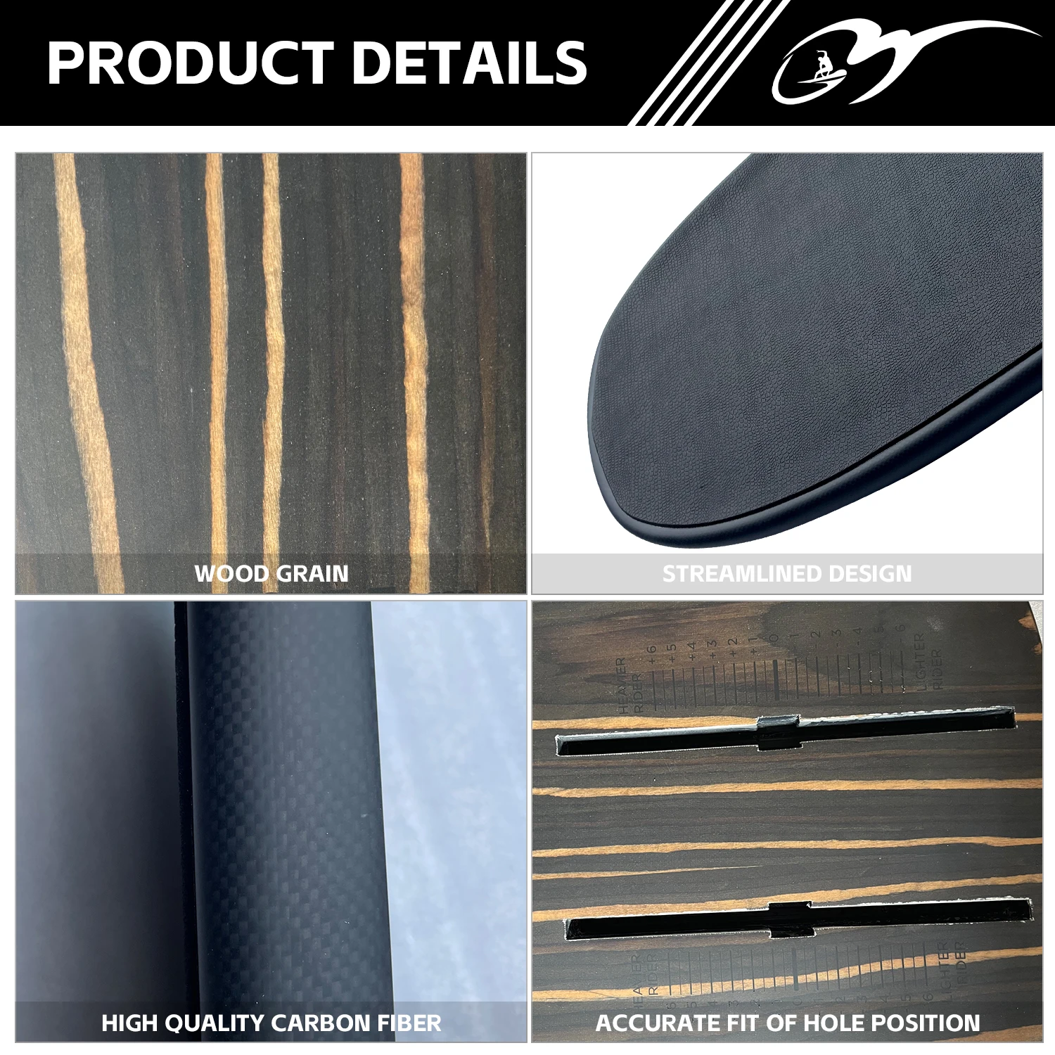 Carbon fiber new hydrofoil board, 83cm small size hydrofoil surfboard, black with wood grain wrap, carbon fiber material