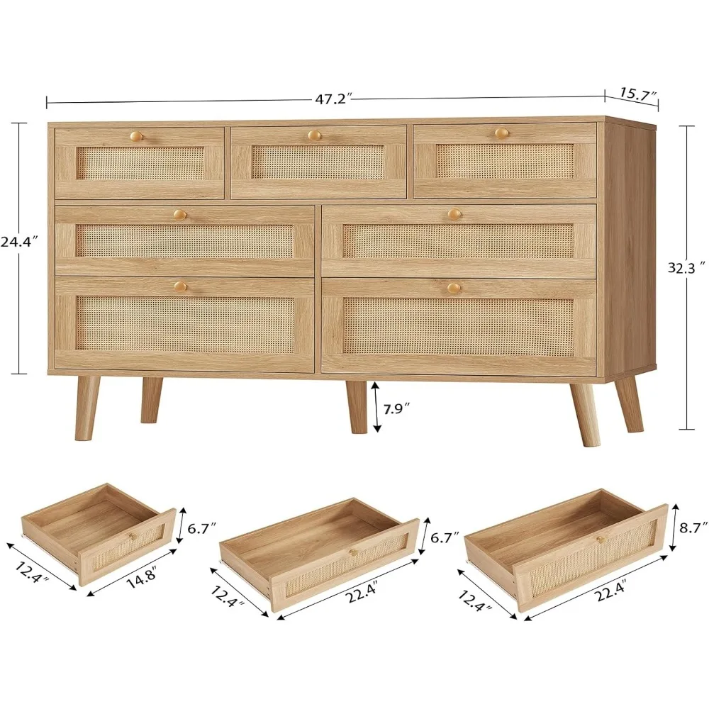 خزانة ذات درج من الروطان، خزانة لغرفة النوم، خزانة ذات أدراج، منظم خزانة، خزانة ملابس من الخشب الطبيعي لغرفة النوم