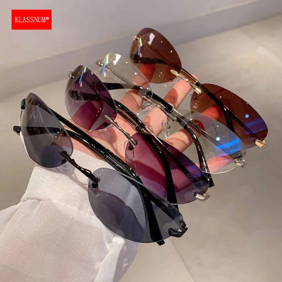 KLASSNUM Women Y2K Oval Sunglasses Rimless 2025 Trendy UV400  display picture 2