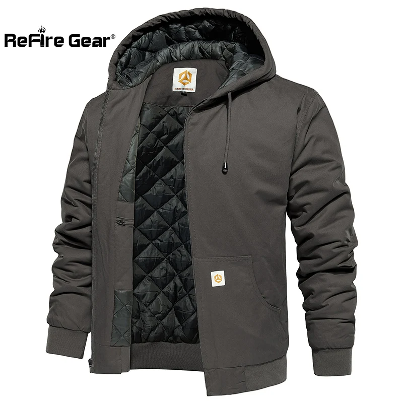 Men's Winter Hooded Active Jacket Warm Quilted Padded Lined Cargo Work Jacket Daily Wear Casual Coat