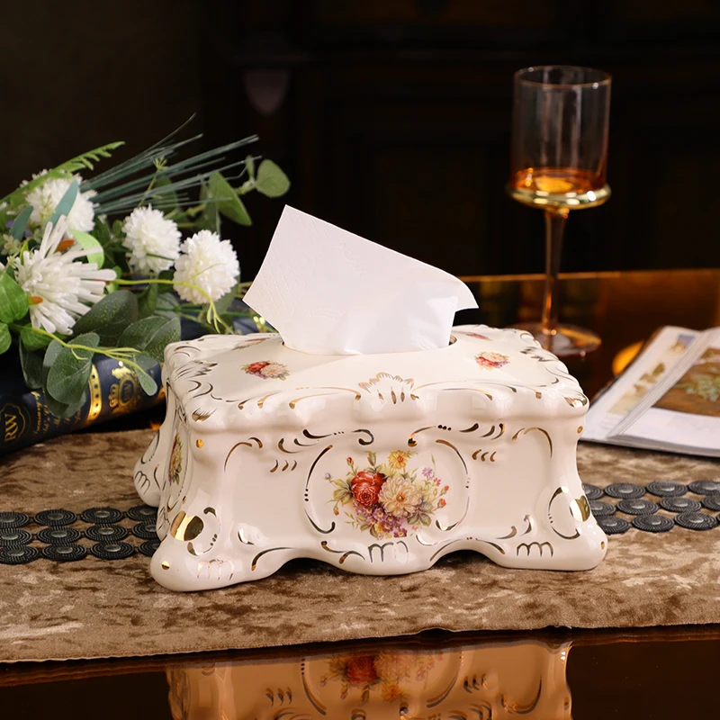 

European style ceramic paper box, tissue box, coffee table, living room decoration, paper box decoration, household tissue box