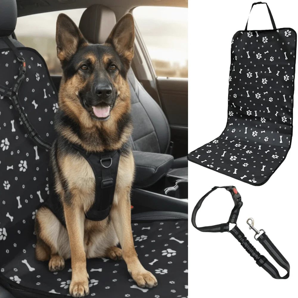 2PCS Pet Car Seat Cover & Adjustable Leash Set – Anti-Slip, Scratch-Proof, Universal for SUV/Sedan, Travel Essential