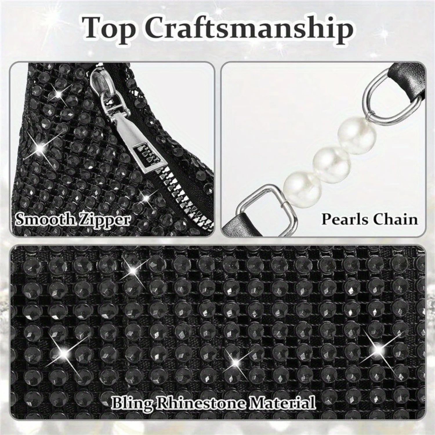 Women's Rhinestone Evening Clutch Bag - Sparkly Shoulder Handbag - Elegant Armpit Bag