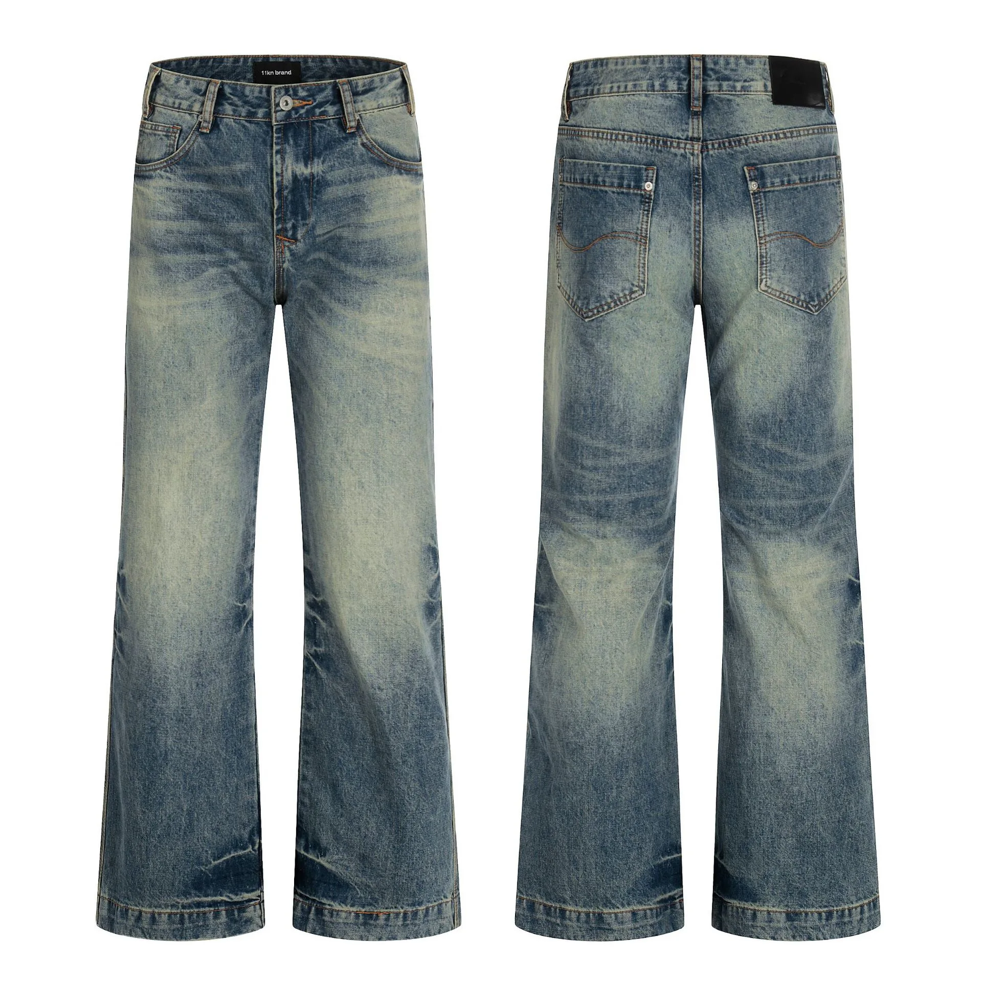 

Ретро-джинсы в американском стиле для мужчин и женщин, винтажные, с эффектом потертости, прямые, слегка расклешенные, повседневные брюки с низкой посадкой