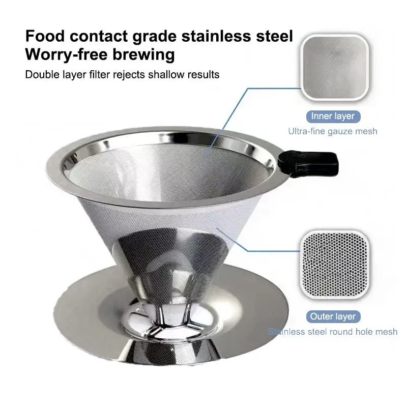 (BF06)Stainless Steel Pour Over Coffee Filter With Ultra Fine Mesh Food Grade Material Perfect For Home Office Coffee Brewing
