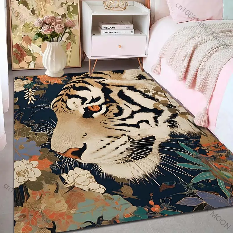 1PC Tiger profile with floral Pattern Rug Carpets for Bedroom Living Room Sofa Mat Creative Door Mat Cloakroom Home Decor