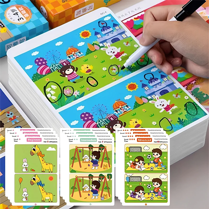 Find Differences Card Game Reusable Educational Puzzle for Students Three Difficulty Levels for Focus Attention Training TMZ