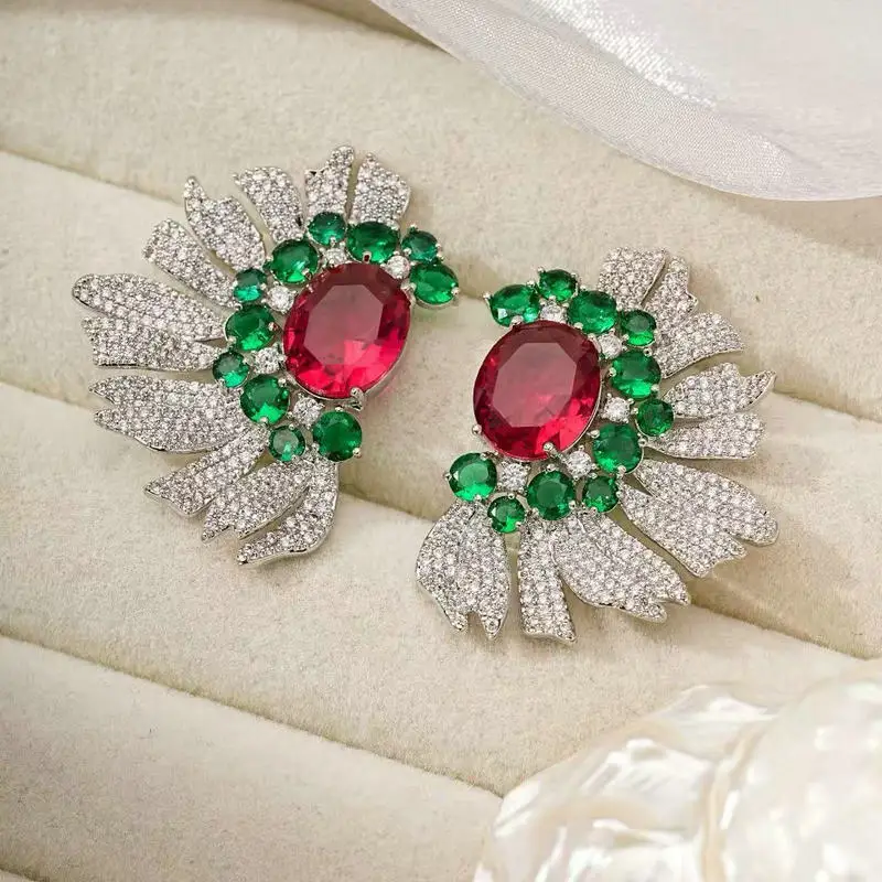 

Bilincolor модные красные зеленые секторные серьги с кубическим цирконием для женщин