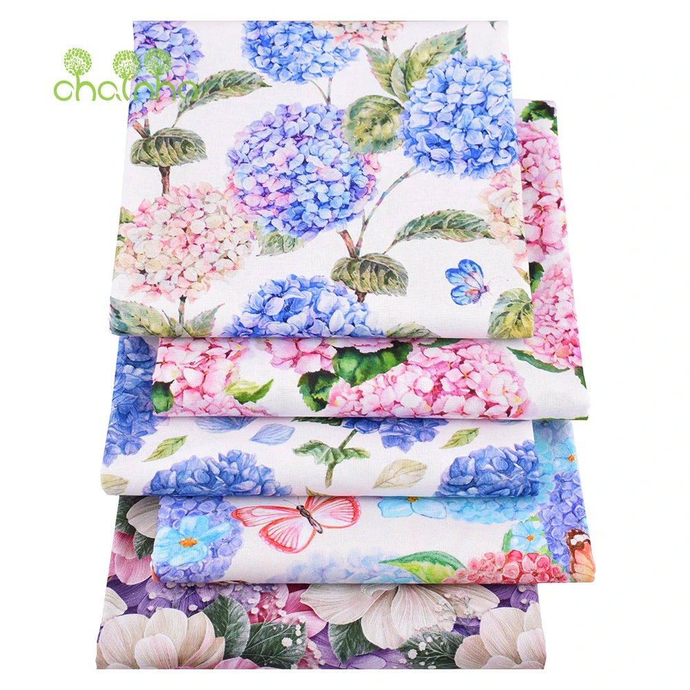 Chainho,Hydrangea Printed Plain-Weave Cotton Fabric,Patchwork Clothes For Handmade DIY Quilting Sewing Crafts,Bags,Toys Material