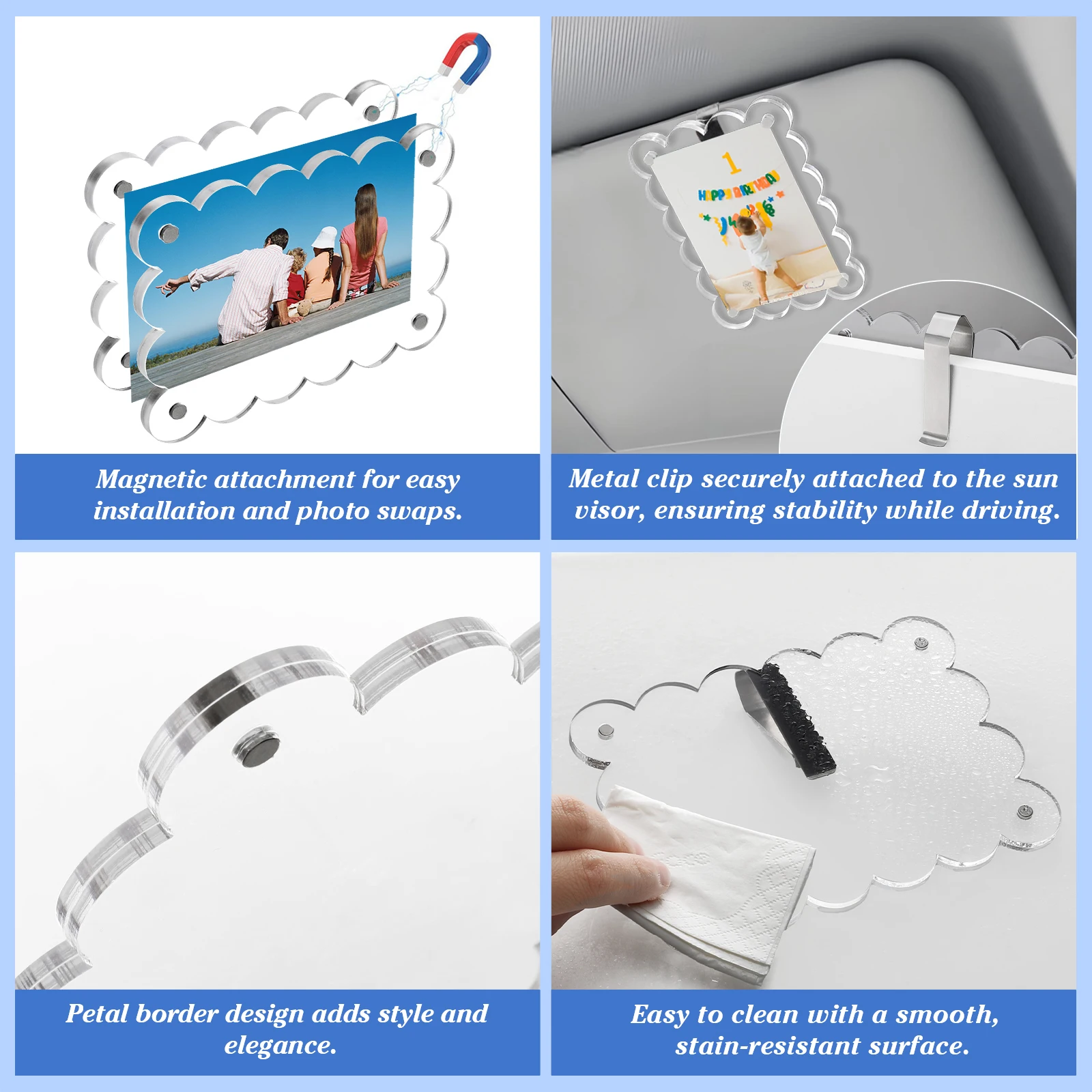 2 حزمة حامل صور السيارة إطار الصورة لواقي الشمس كليب المغناطيسي الاكريليك عرض أفقي عمودي صالح لمحفظة بولارويد Si