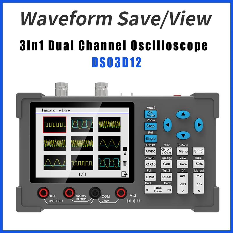 ZEEWEII DSO3D12 120M Bandwidth Dual-Channel Multimeter, 3-In-1 Signal Generator, 250MSa/S Sampling Rate Oscilloscope Multimeter