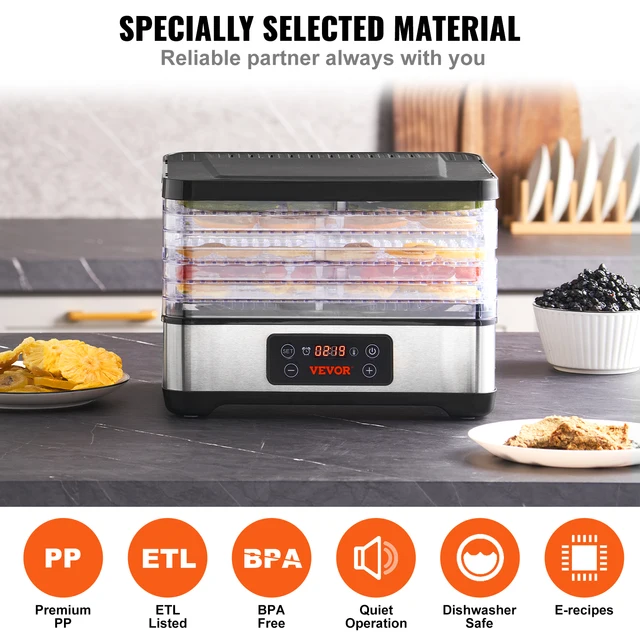 SucceBuy 5 Tray Food Dehydrator Machine 300W Stainless Steel Electric Food Dryer w/ Digital Adjustable Timer & Temperature 4 VEVOR 5-Tray Stainless Steel Food Dehydrator – 300W with Digital Temperature Control – view 4