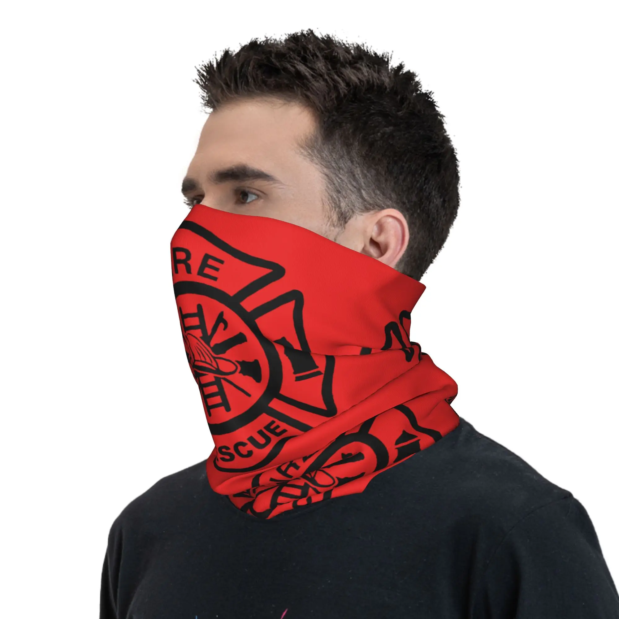 Custom Fire Rescue Firefighter Bandana Neck Gaiter Windproof Face Scarf Cover Women Men Fireman Headband Tube Balaclava image 6