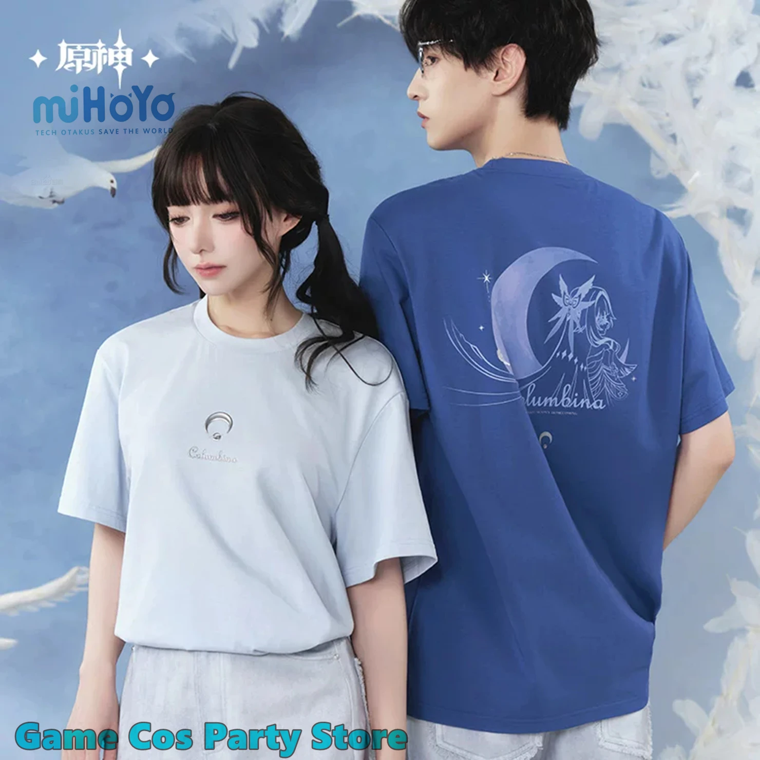 [Genuine] Columbina Casual Short-Sleeve T-Shirt Genshin Impact Damselette Cosplay Costumes Moon Maiden 100% Cotton Top XS-3XL