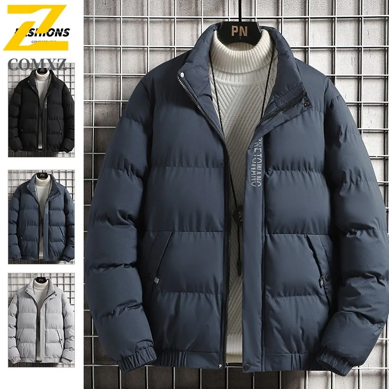 COMXZ Puffer Jacket Winter Stand Collar Cotton Men Thickened Thermal Windproof Outerwear Fashion Casual Cold Resistant Coat 2025