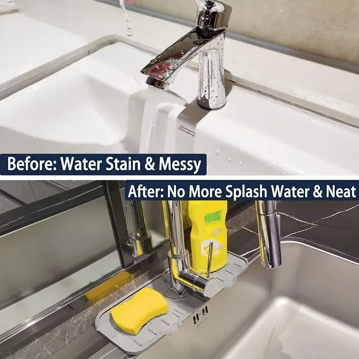 1PC Silicone Faucet Drain Mat Anti Splash Groove Drip Catcher Tap Protector Pad For Kitchen Bathroom Countertop Sink Water Guard