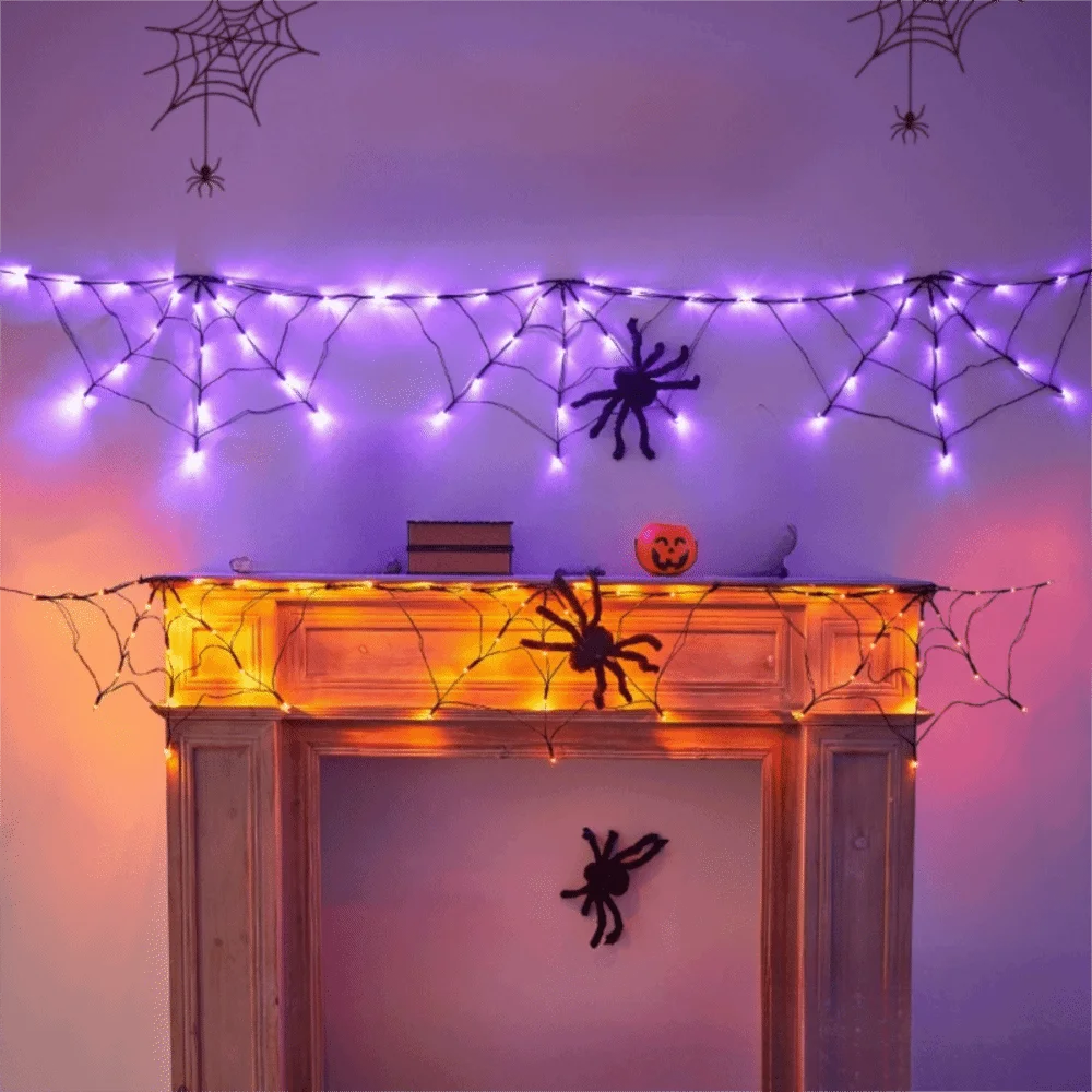 1.8 M Halloween Spider Web Lights String Waterproof Remote Control Halloween Party LED Light Glowing High-brightness