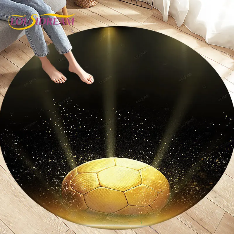 3D Cartoon Soccer Football Circle Area Rug Large,Round Carpet Rug for Living Room Bedroom Sofa Decoration,Kids Play Floor Mat