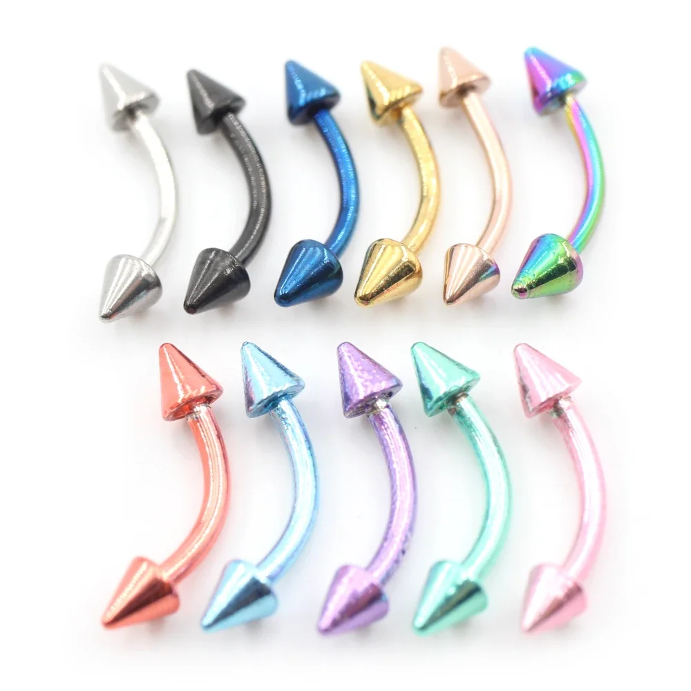 Alisouy 1PC Stainess Steel Spike Cone Curved Barbell Lip Eyebrow Rings Daith Helix Ear Cartilage Earrings Body Piercing Jewelry