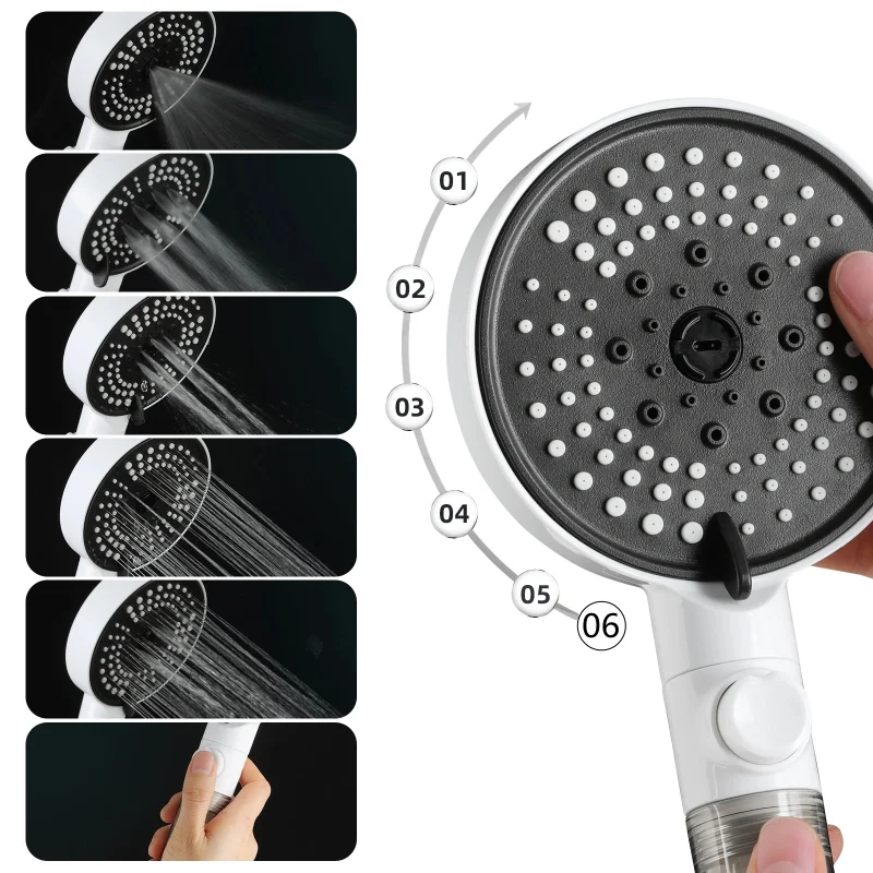 6 Modes Shower Head Water Saving Adjustable High Pressure Shower One-key Stop Water Massage Handheld Showerhead Bath Accessories