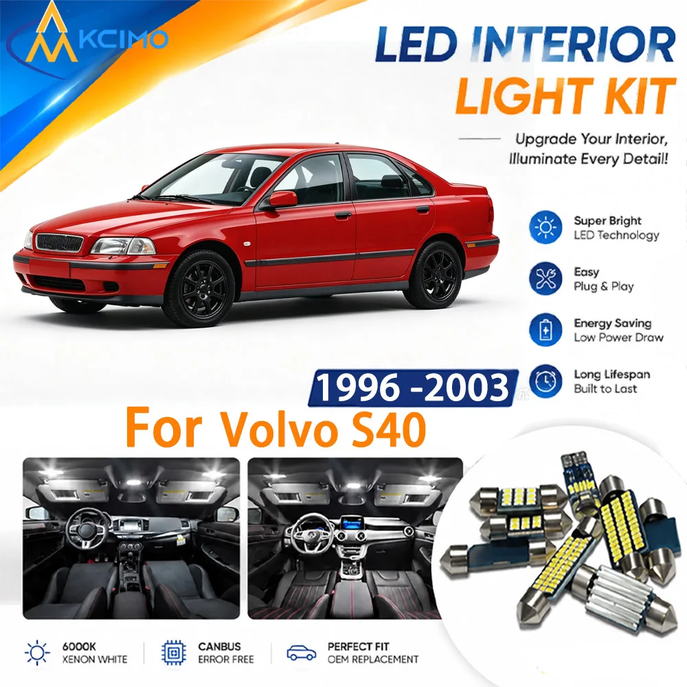 Full Cabin Interior LED Light Kit for Volvo S40 1996 -2003, Replace Dome Map Lamps to Boost Cabin Visibility
