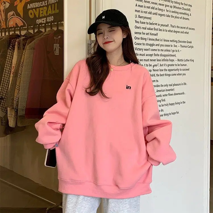 

Velvet Korean style new loose BF style bestie outfit versatile and super hot hoodless popular long-sleeved sweatshirt for women