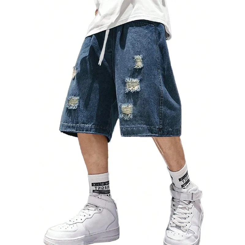 

2026 Men Baggy Jean Shorts Men, Y2k Jorts Cargo Ripped Elastic Waisted, Mens Denim Shorts Loose Fit Vintage Streetwear Summer