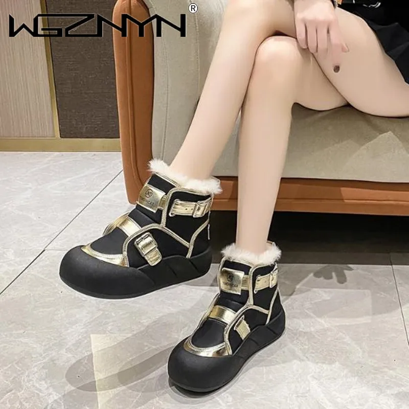 Hot sales 2024 Genuine PU Leather Women Warm Chimney Hidden Heels Platform Wedge Autumn Winter Plush Booties Warm Fashion Shoes