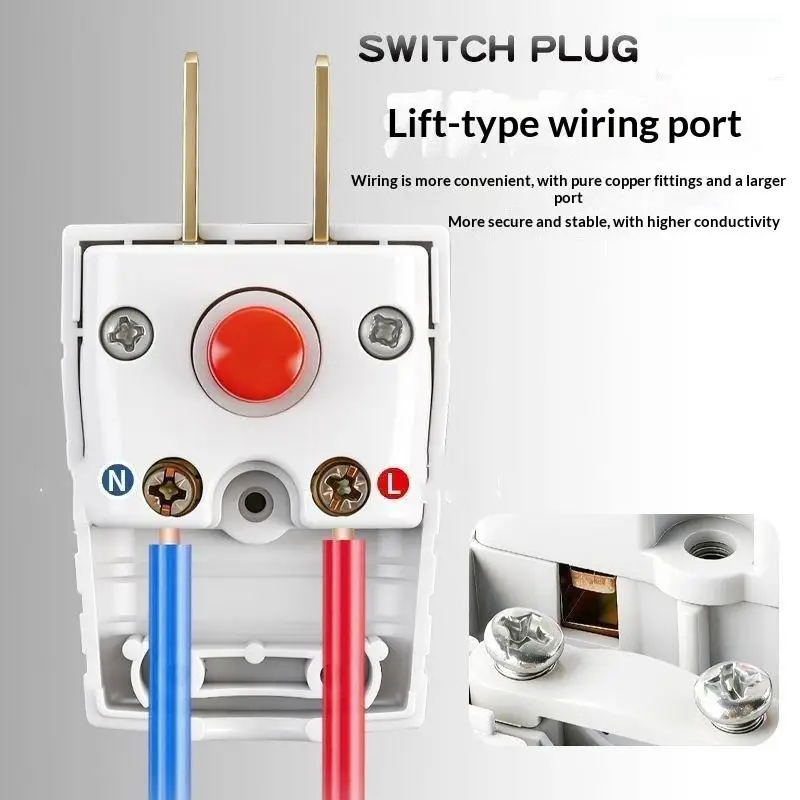 Two Prong Power Plug Silver Contact On Off Switch Heavy Duty Fireproof Shell For Home Office Use