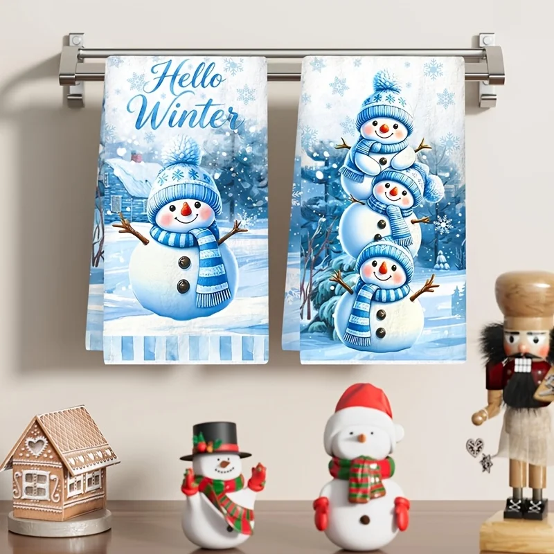 2-Pack Christmas Snowman Snowflake Kitchen Towels - Winter Wonderland Collection