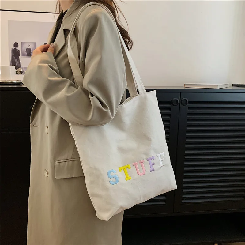 

Popular Canvas Shoulder Bag Women's New Korean Fashion Large Capacity Tote Shoulder Bag Casual Simple Luxury Brand Shoulder Bag