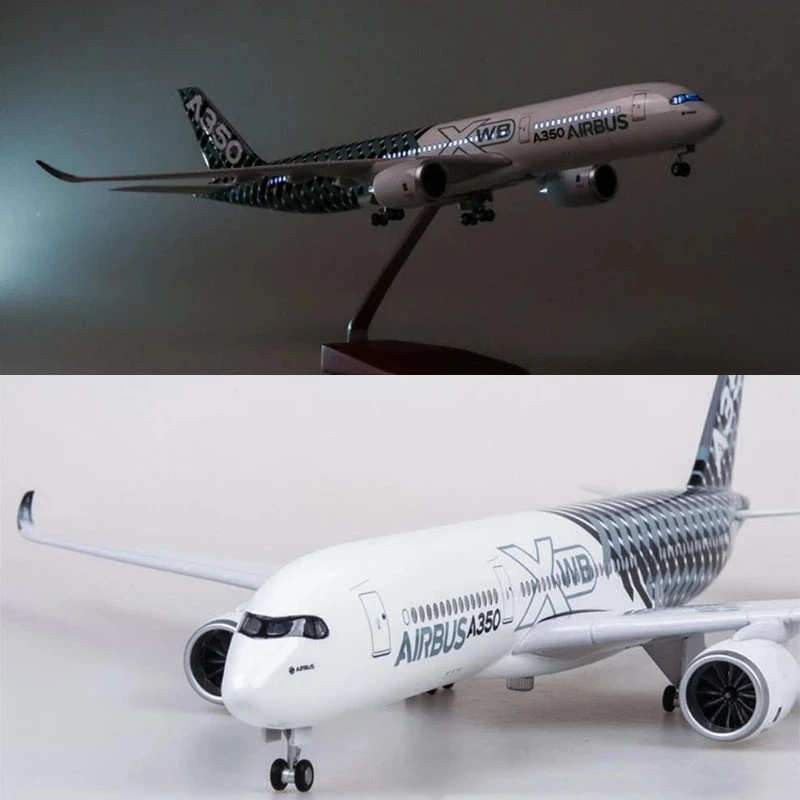 

47cm Scale Model Resin Diecast Airplane A350xwb Prototype Airways Aircraft With Light & Wooden Base Aviation Hobby Display Plane