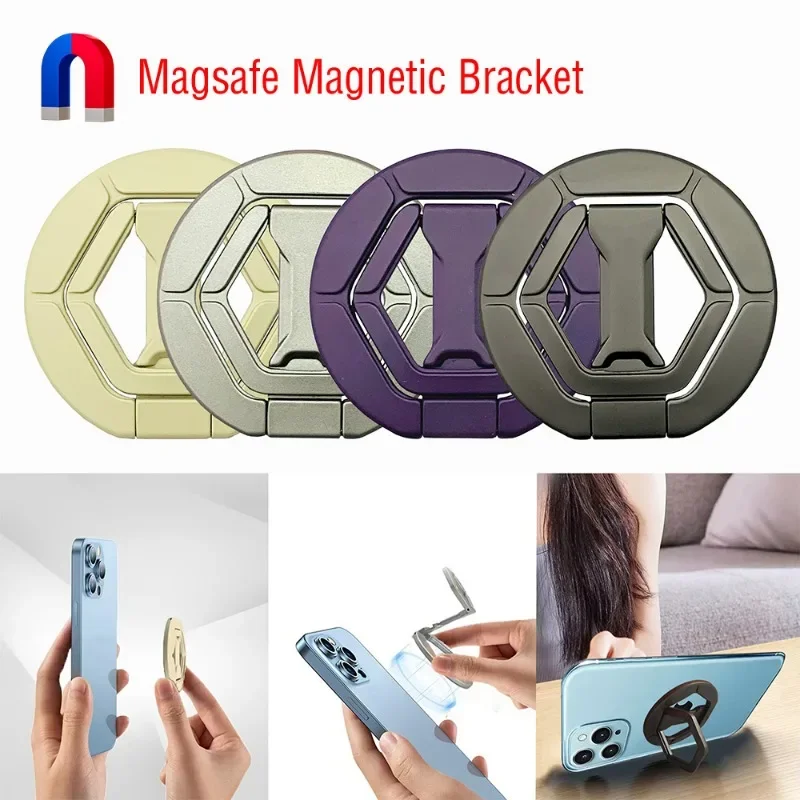 For Magsafe Magnetic Strong Suction Hexagon Rotating 360 Folding Ring Removable Metal Phone Holder Alloy Smartphone Bracket